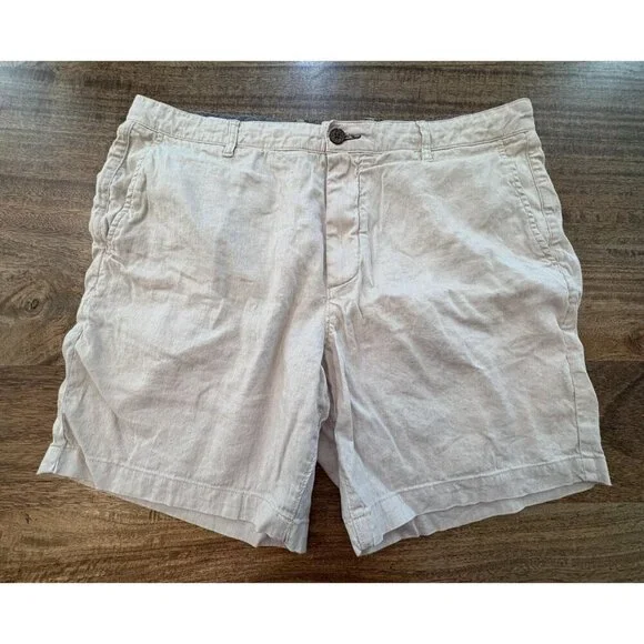 Faherty Shorts Mens 36 Beige Linen Organic Cotton Blend Chino Stretch Casual