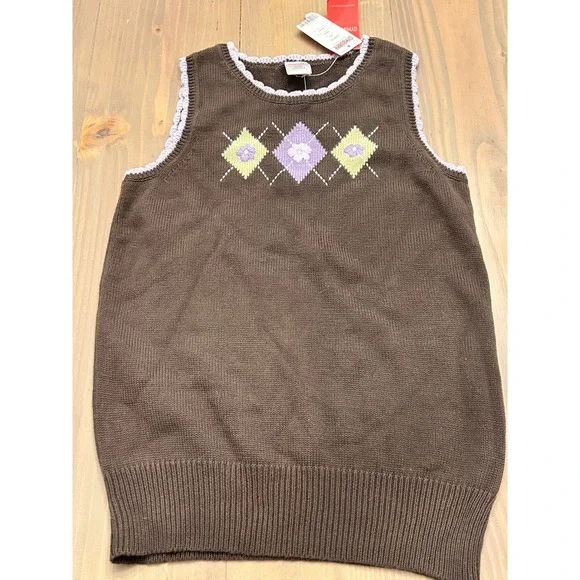 Cc16 NWT new Vintage Gymboree sweater vest Girls L 10 12 brown purple equestrian