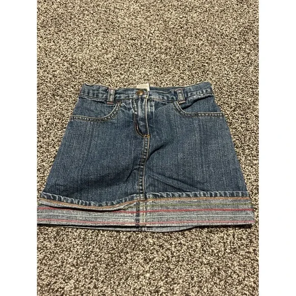 K12 Gymboree Kids Denim Skirt Size‎ 6 Rainbow Stitching Embroidered CUTE