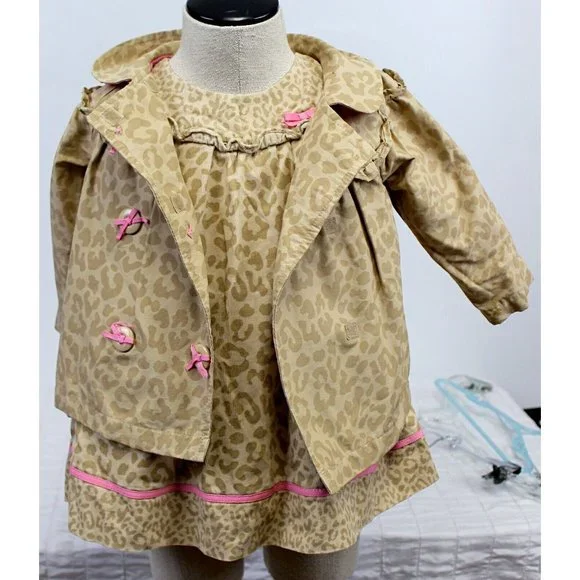 2 pc Gymboree Smart Kitties Collection Leopard Print Dress Jacket Girl Sz 12-18M