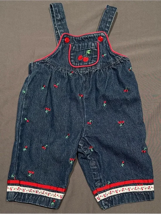 Y2K Gymboree Embroidered Cherry Denim Overalls
