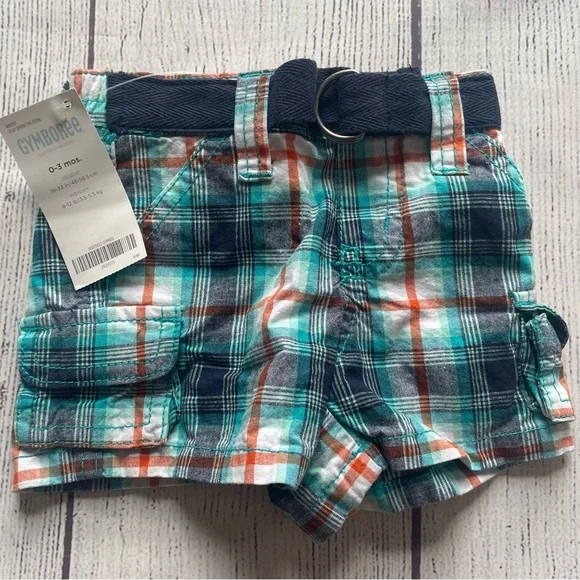 Gymboree Belted Plaid Cargo Shorts Size 0-3 months