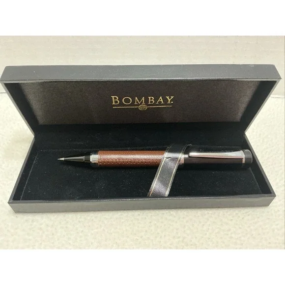 BOMBAY BROWN LEATHER WRAPPED BLACK ENAMEL Led Pencil IN BOX NOS