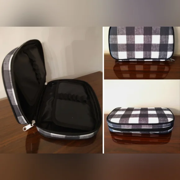 Pencil/Pen Case - Black & White Checkered, Zippered With Extra Storage