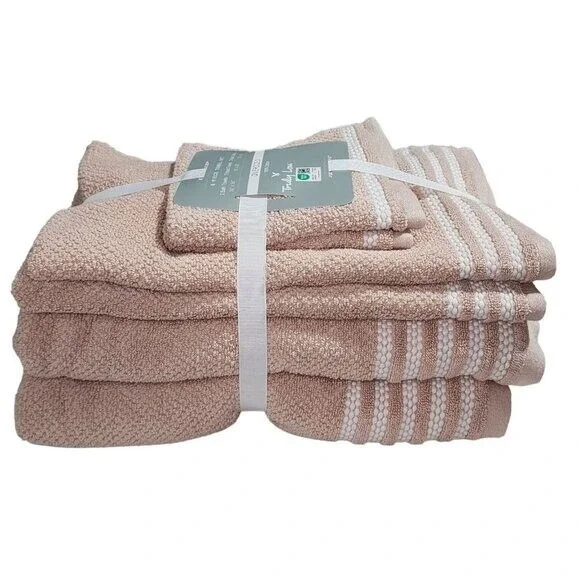 Truly Lou Oversized‎ Bath Hand and Washcloth Cotton Towel Set 6pc Desert Pink