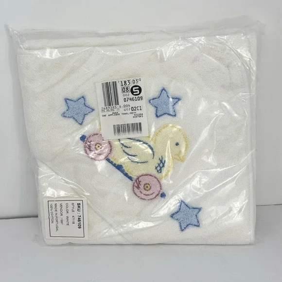 Vintage Lands End Baby Coming Home Duck Hooded Towel Mitt Set Cotton Shower Gift
