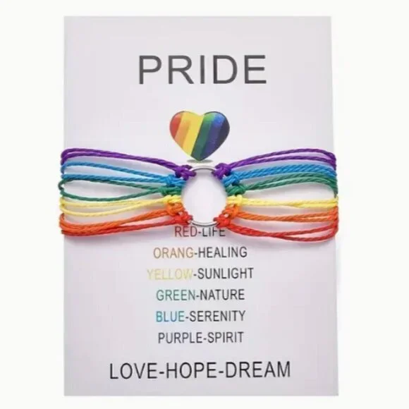 Pride LGBTQ Plus Rainbow Wax Cord Bracelet on Pride Display Card