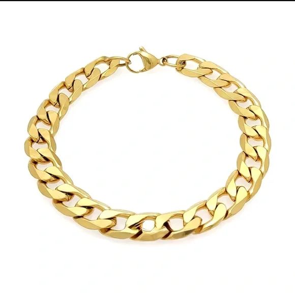 Gold Plated Cuban Link Chain Bracelet for Men Hip Hop Heavy Duty Stainless Steel