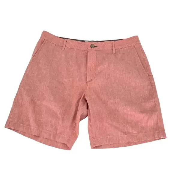 Faherty men’s linen blend organic cotton flat front Bermuda shorts