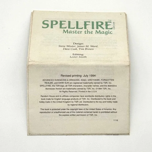 Spellfire Rules Booklet Revised July 1994 AD&D Master the Magic Rare‎
