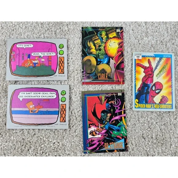 Lot of Vintage Trading Cards - Marvel & Simpsons 5pc 1990's