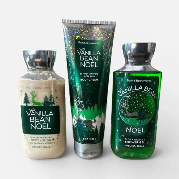 Bath & Body Works Vanilla Bean Noel Set Body Cream Lotion Shower Gel 3 Piece NEW