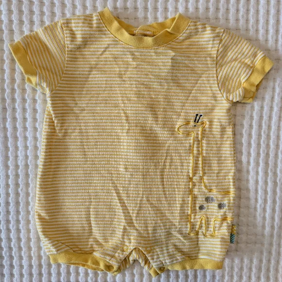 Vintage Gymboree Yellow Striped Baby Romper with Giraffe Embroidery 90s Size NB