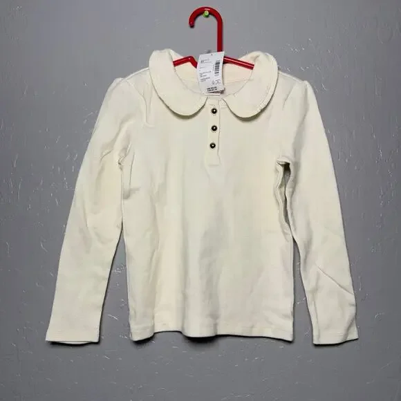 Gymboree Girls Ribbed Peter Pan Top - Little Essentials, Cream , 5T