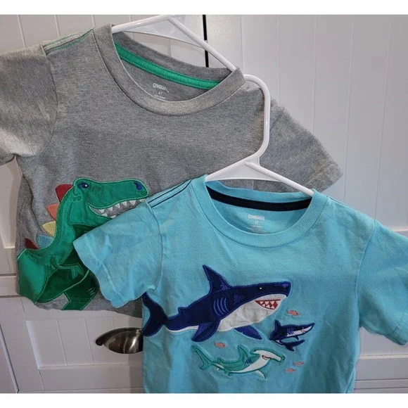 Gymboree Toddler Boys 2T Graphic Tee Bundle Dinosaur Shark Cotton Shirts 2pk