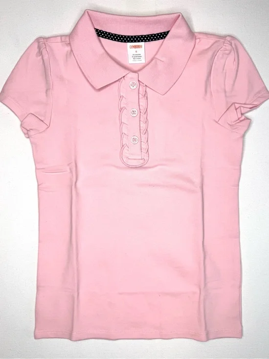 Gymboree Playproof Uniform Collection Pink Ruffle Polo girls size 6 stain resist