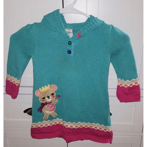 Gymboree Girls Turquoise Bear Crown Sweater dressc Size 2T vintage Sweet Music