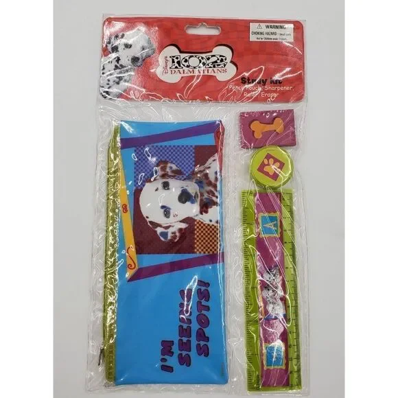 Disney's 101 Dalmatians Study Kit Pencil Pouch Sharpener Ruler Eraser