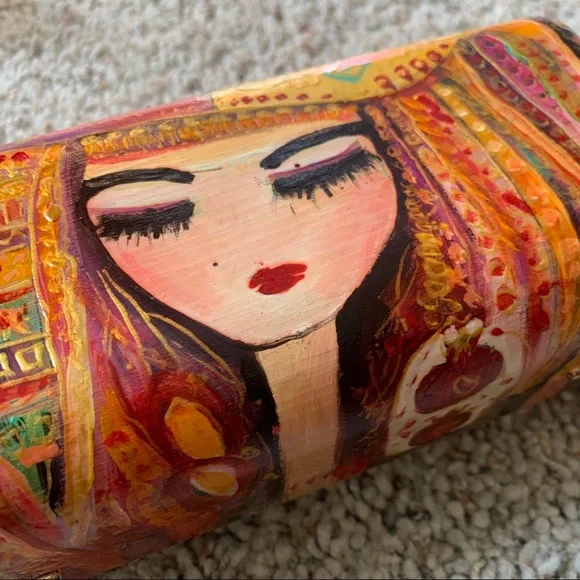 Hand painted pencil or jewelry case (wood) in a Klimt style NWOT