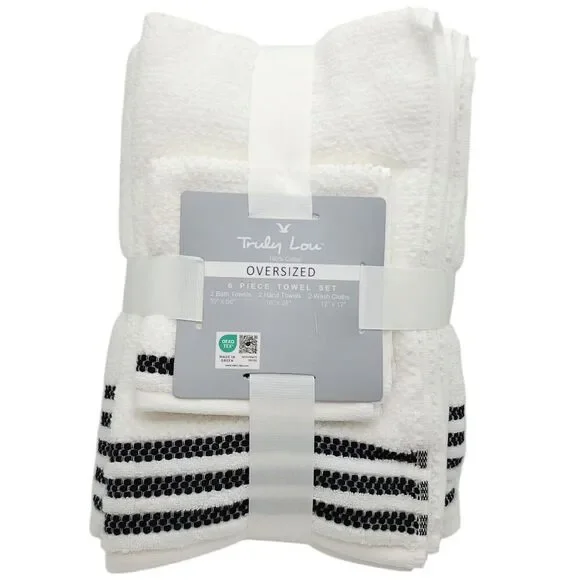 Truly Lou 6pc White Oversized Soft Cotton Towel Set 2‎ Bath 2 Hand 2 Wash