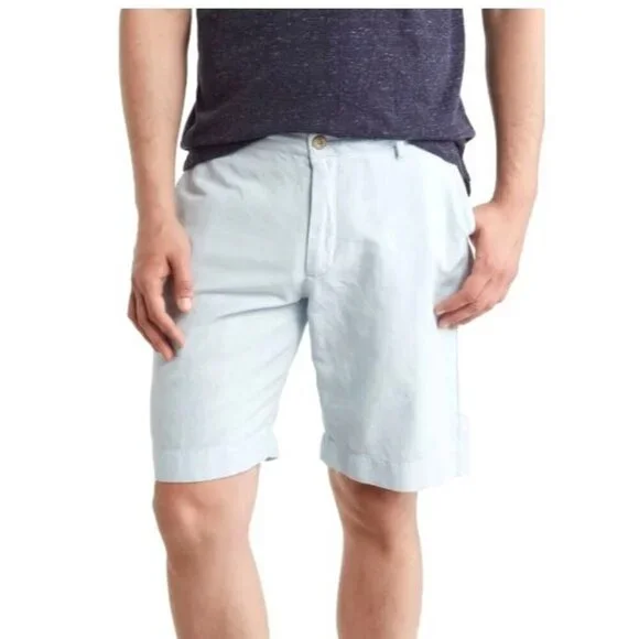 Faherty Mens Malibu Blue High Rise Linen Cotton Pockets Chino Shorts Sz 40 New