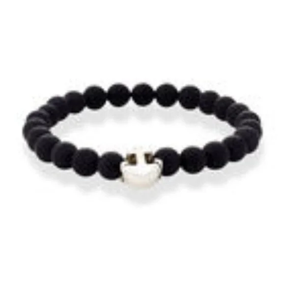 Jean Claude | Black Agate/Silver Anchor Bracelet
