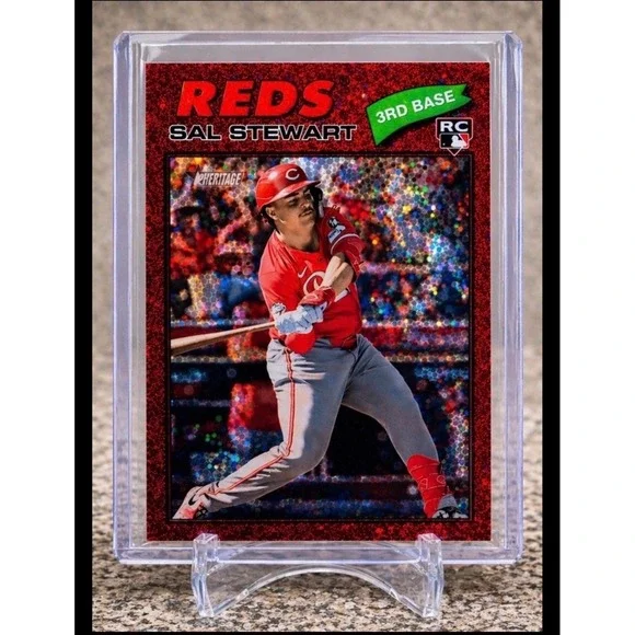 2026 Topps Heritage Sal Stewart #221 Chrome Burgundy Sparkle Refractor RC Reds