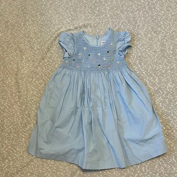 Gymboree Ice Cream Social Blue Smocked Embroidered Dress 3T
