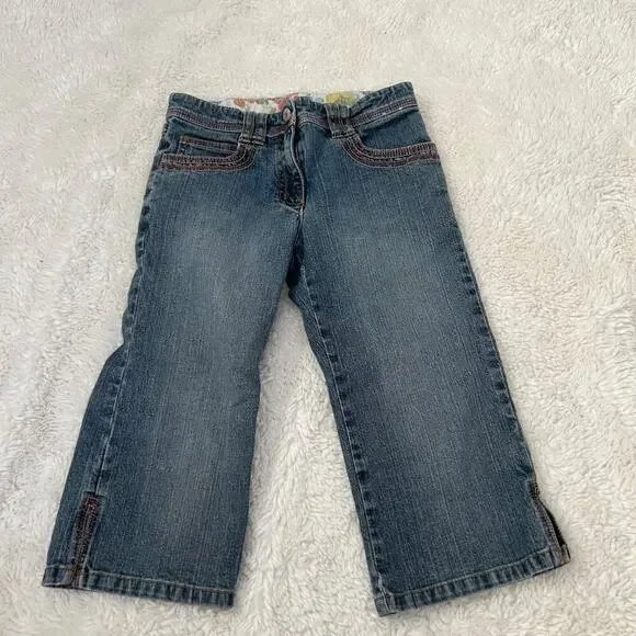 Gymboree Girls 7 Floral Embroidered Boho Indie Chic School Walking Jeans Cotton