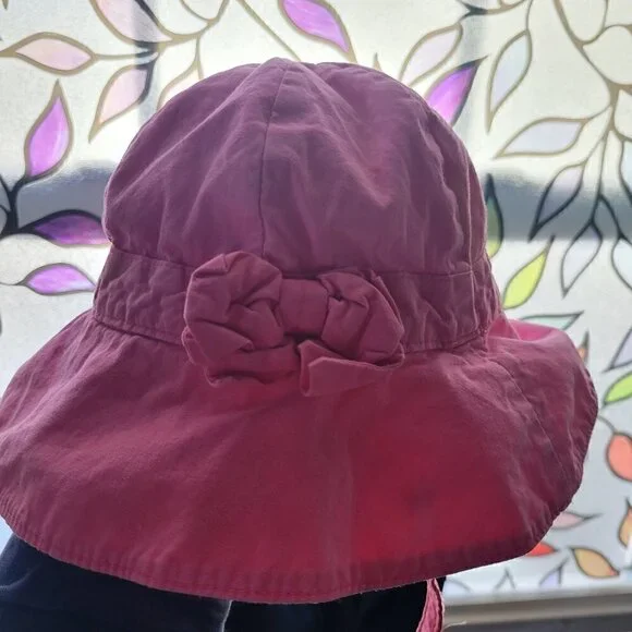 Gymboree Girls Pink Bucket Hat With Velcro Straps And Pink Bow Size 6-12M