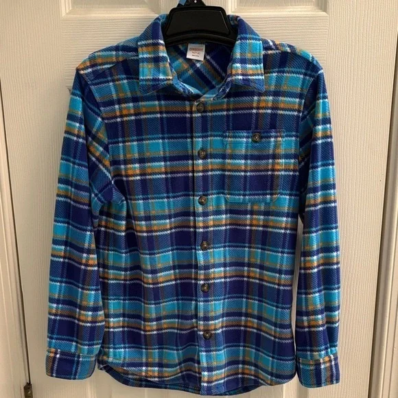 NWOT Gymboree Blue fleece Plaid boys Shirt size medium (7-8)