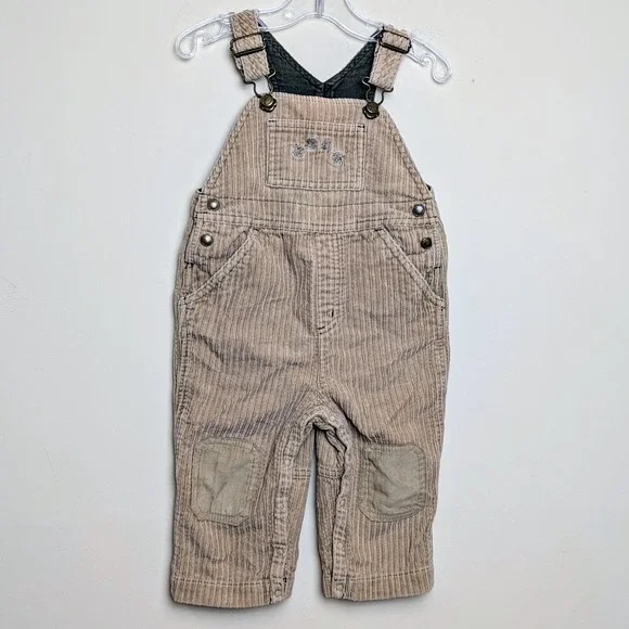 Vintage Gymboree Hedgehog 2003 Corduroy Tan Patch Y2K Overalls 12-18 Months