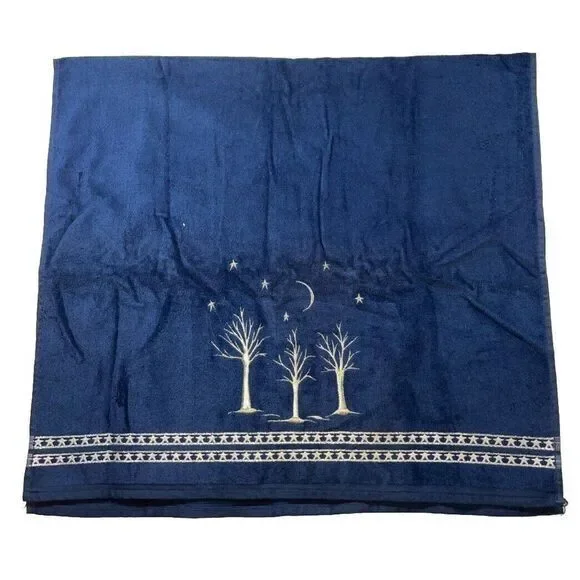 Vtg. Santens Christmas Embroidered Silver Tree‎ Blue Towel NWOT 45