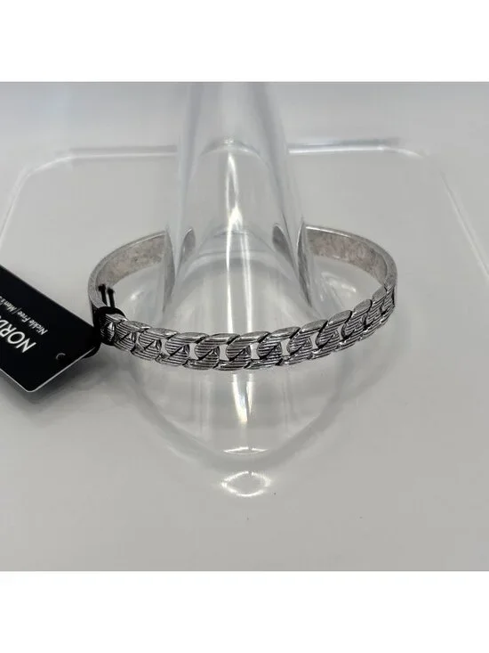 Nordstrom Mens Curb Chain Antique Silver Tone Cuff Bracelet Nickle Free NEW
