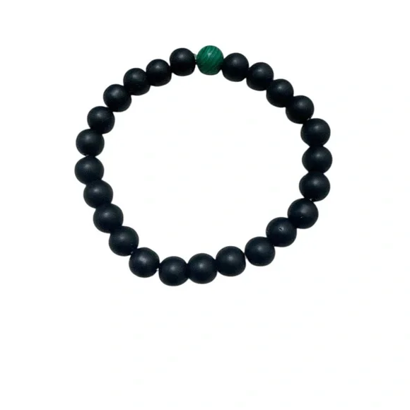 Black Beaded Bracelet with Green Accent