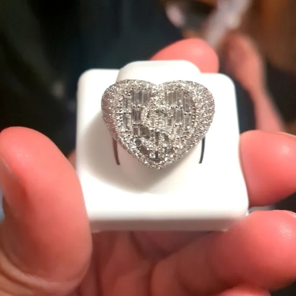 Iced out Sterling Silver Heart money sign Ring size 9