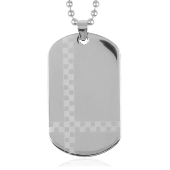 Checkered Dog Tag Pendant Necklace 24 in