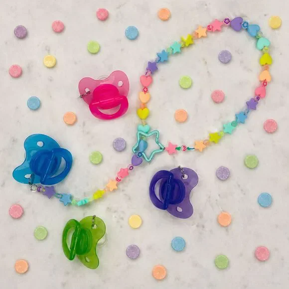 glow Pastel rainbow Silicon lariat Necklace (rave kandi Sweet Tart)