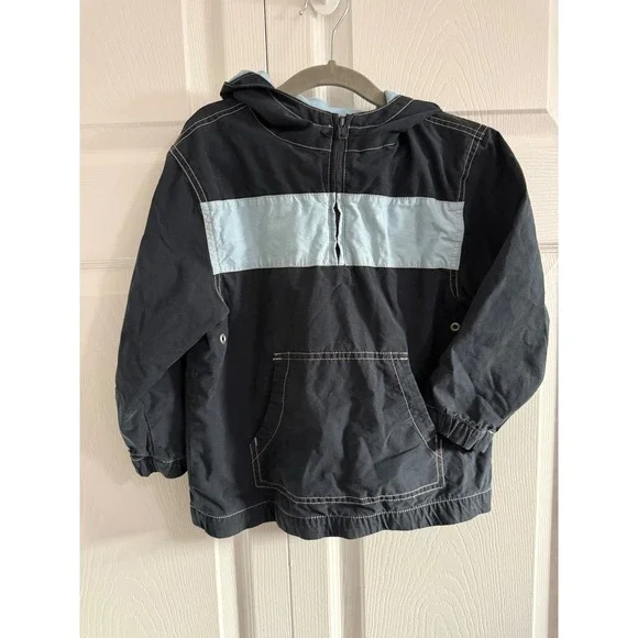 Gymboree Boys Navy Blue‎ Light Blue Stripe Hooded Jacket XS 3/4