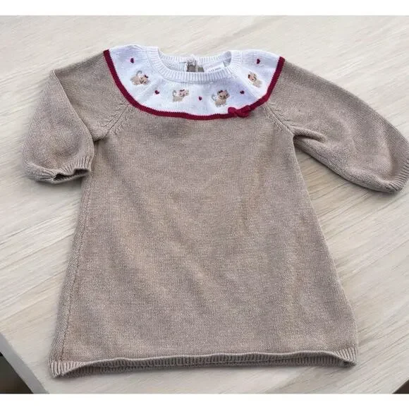 Gymboree Toddler Girls Kitty Cat Heart Sweater dress Tan 6-12mo Bow