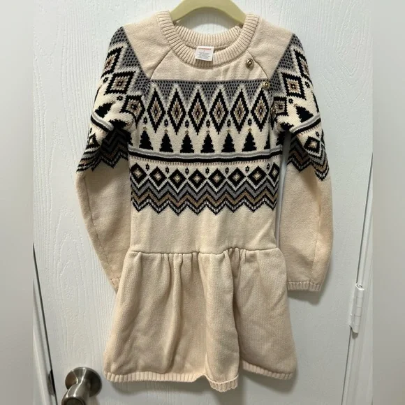 Gymboree Christmas holiday long sleeve sweater dress girls size 7 cream & black
