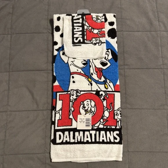Vintage Disney 101 Dalmatians Towel & Washcloth Set NWT Puppy Pongo‎