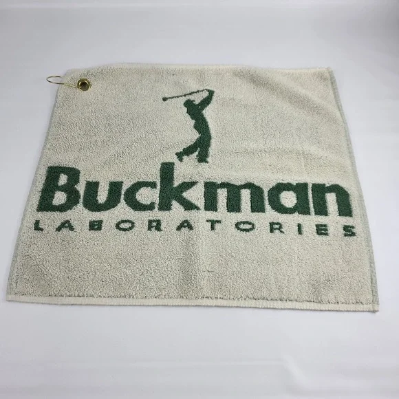 Buckman Laboratories Golfing towel 16x19 Cotton Hook hang on Bag Green