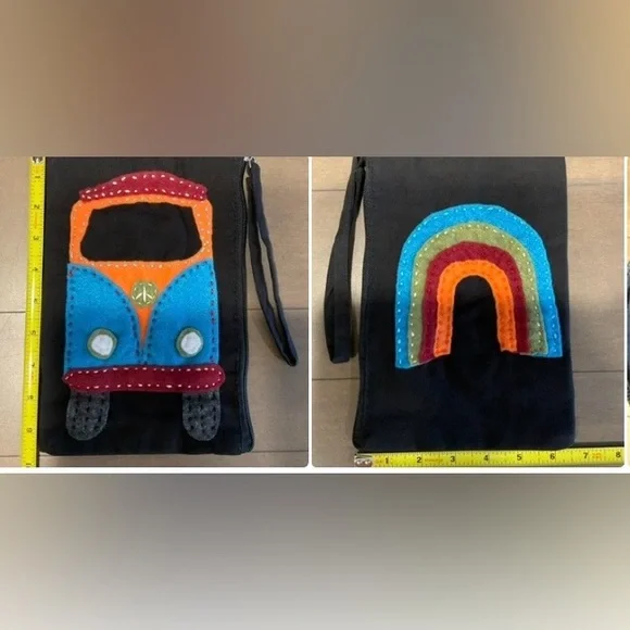 New Hand Sewn Design Hippie Van /rainbow Canvas Zipper Bag