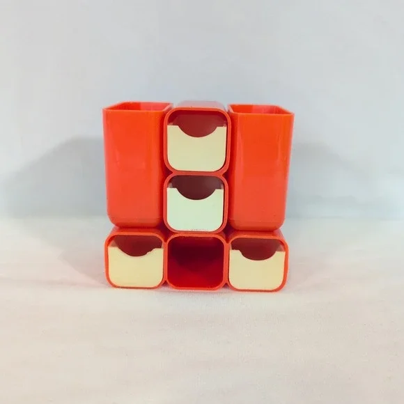 Vintage Atomic Red Desk Caddy - Pencil Holder Organizer - Mod 70s 4 Drawers