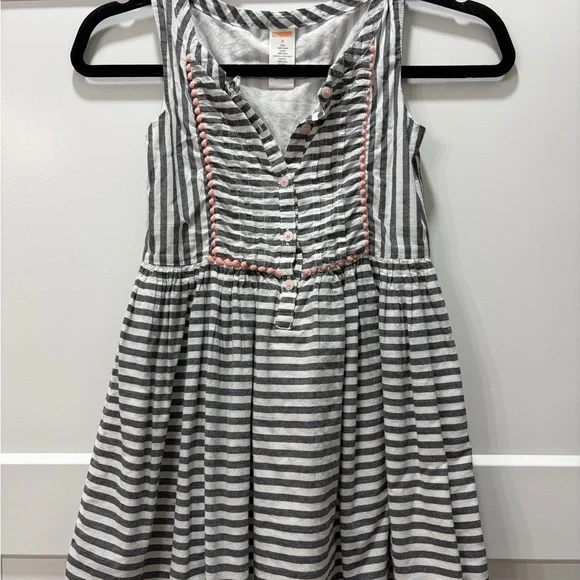 Gymboree Girls Summer Gray and White Striped Sleeveless Dress with Pink Trim
