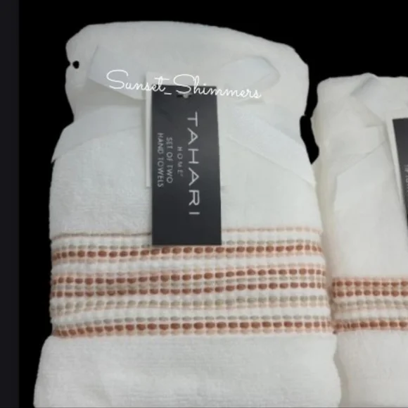 6pc TAHARI Rust Tan Ombre Dot Stripe Luxury Plush Bath Hand Tip Towel Set