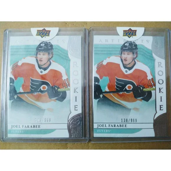 Lot Of (2) 2019-20 Artifacts RED202 Joel Farabee RC /999 Philadelphia Flyers