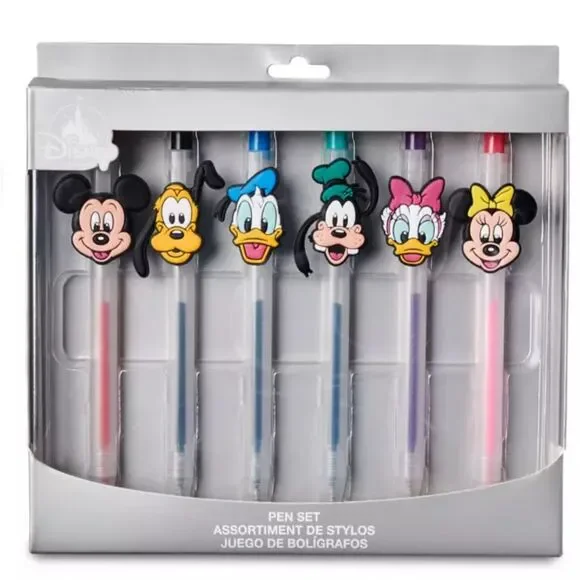 Disney Parks 2023 Mickey & Friends 6 Pack Pen Set Colored Ink Characters NEW