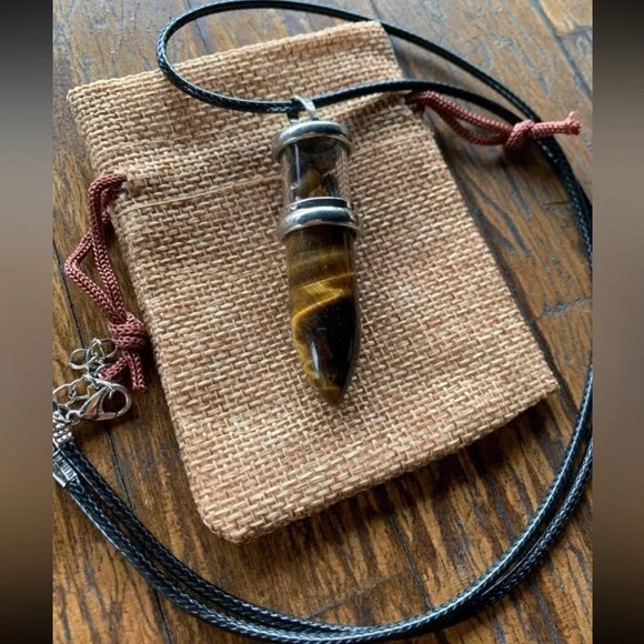 Crystal Bullet Pendant Mens Crystal Necklace Tigers Eye Necklace Boyfriend Gift